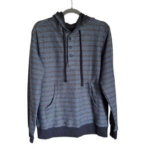 O’Neill Men’s Hoodie Sweatshirt Small Gray Blue Stripe Henley Hooded Pullover